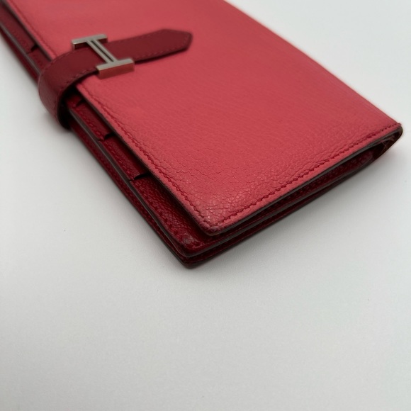 Hermes Chèvre Mysore Bi-Color Bearn Gusset Wallet Rose Lipstick Rouge Casaque - Picture 11 of 12